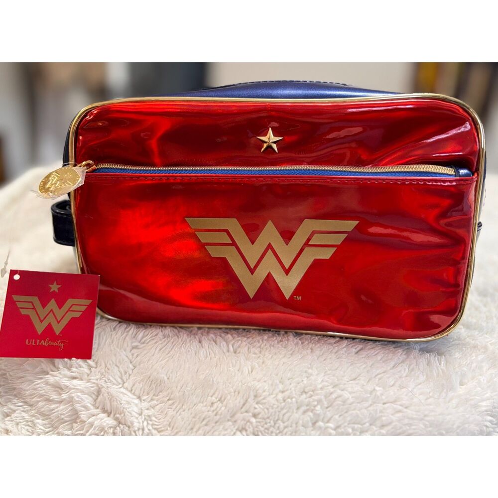 NWT Ulta x Wonder Woman 1984 Red Metallic Cosmetic Makeup Bag DC Comics